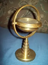 VINTAGE Brass Gimbal Nautical Ship's Compass with Stand 7 inches tall AS IS