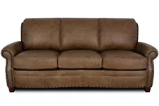 New Italian Leather Living "Bryson" Distressed Bomber Tan Sofa Only with Studs