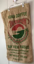 Kona Coffee Bay View Farms Hawaii Burlap Sack 100 lb. USA Captain Cook Hawaii