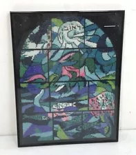 After Marc Chagall Beaded Textile Art of Christian Themed Stained Glass Window