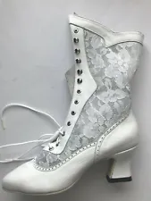 White Soft Leather and Lace Handmade Victorian Boots with 2" Louie Heel