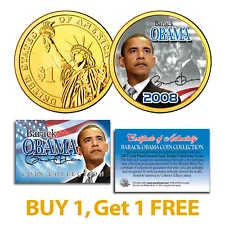 BARACK OBAMA Inauguration Presidential $1 Dollar US Coin 24K Gold Plated - BOGO