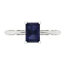 1 Radiant Designer Statement Bridal Designer Blue Sapphire Ring 14k White Gold