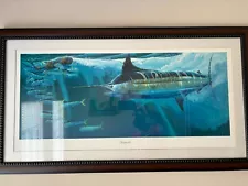 Guy Harvey “Grande” blue marlin art print. Signed, limited edition print. Framed