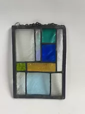 Stained Glass Window Hanging Panel Vintage 7.5” X 5”