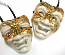 Colorful White Full Face Comedy & Tragedy Venetian Masks Masquerade Wall Hanging