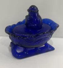 Vtg Westmoreland Cobalt Blue Santa on Sleigh Candy Dish