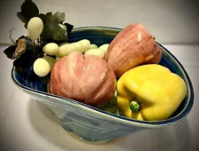 **SALE** Pottery Bowl With Ceramic Vegetables And Jade Grapes