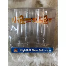 4 Vintage Polynesian Pleasures Plastic Highball Glass Set Tiki Hula Girls NEW