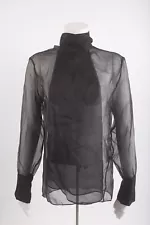 Zara Womans Organza Blouse Shirt Top Size L Black Sheer Kitten Bow 9110/980 NWT