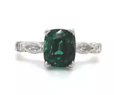 Platinum 3.24ct Green Genuine Natural Tourmaline Ring Jewelry (#J5715)