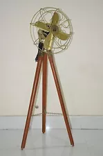 Nautical Handmade brass Antique Floor Fan with Tripod Wooden Stand - Adjustable