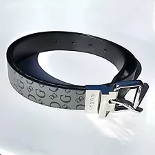 Guess Logo Reversible Vegan Leather Belt - Gray & Black - Size Small