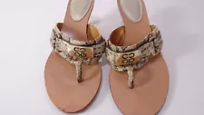 Coach Women's Alberta Snakeskin Leather Gold Signature Kitten Heel Mules 6.5