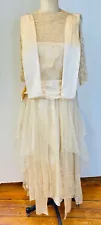 VTG 1920'S INSPIRED BESPOKE ROMANTIC GATSBY IVORY LACE&SILK WEDDING DRESS*XS