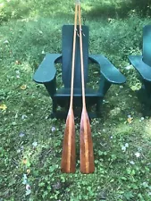 ANTIQUE PAIR 1920’s VINTAGE ADIRONDACK GUIDE BOAT 7’ 2” WOODEN OARS w/OARLOCKS