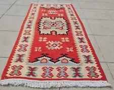 Authentic Hand Knotted Vintage Turkish Kilim Kilm Wool Area Rug 4 x 2 Ft