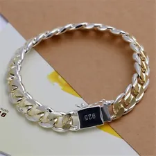 925 sterling Silver Mens Bracelet Heavy Thick Cuban Link Chain Fashion for Men