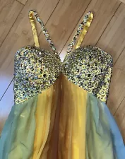 Sherri Hill Elegant Prom Dress Sz 6 Ombré-multicolored Green/Yellow, Formal