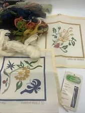 Creative Needlepoint Handpainted Canvases Flowers Plants Lot of 2 Yarn & Needles