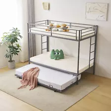 Bunk Beds Twin with Ladder Steps and Trundle Metal Bunk Beds for Kids Teen Adult