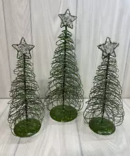 Pier 1 Christmas Trees Set of 3 Green Glitter Looped Wire Star Decor