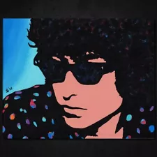 NEW! Original BOB DYLAN Pop Art PAINTING 8" x 10". Classic Rock Folk Guitar Dots