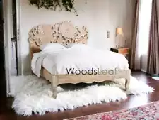 Handcarved Solid Wood Bed | Flower Design Carving Bed | Carving Furniture Solid