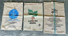 Assorted Burlap Jute Coffee Bean Bags Sacks-Lot Of (3) *See Pics/Description