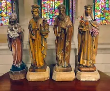 Vtg Lot of 4 Catholic Christian Religious Statues Hand Carved Olive Wood 7”