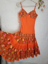 Sue Wong Dress Y2K Embroidered Size 4 Drop Waist Floral Bustier Mexican Dancing