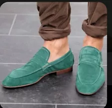 New Custom Made Men Green Suede Handmade Shoes, Loafers for men, Christmas Sale