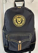 Pre-Owned True Religion Backpack Black With Gold Trim Logo Very Good Condition