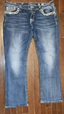 Miss Me Mid-rise Easy Boot Rhinestones Stretchy Jeans Sz 32