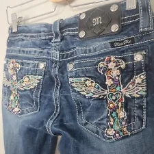 Miss Me Jeans 26 (27W) Embroidered Embellished Wings Signature Boot Jeans Pants