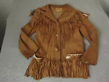 True Vintage Cherokee Togs Jacket Womens Medium Suede Leather Fringe Ladies 60s