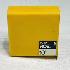 Vintage ROE 10 Foot Tape Measure PC10 Yellow Plastic Case Silver Tape USA Made