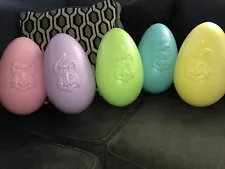 5 Vintage Easter Egg Blow Molds Wth Bunny General Foam Plastic 12” Outdoor/ind