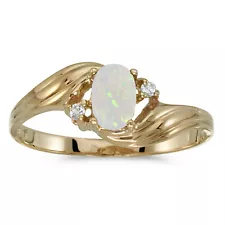 14k Yellow Gold Oval Opal And Diamond Ring