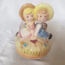 Vintage Porcelain Country Kids Music Box By Enesco