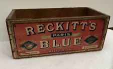 Antique Reckitt's Paris Blue Laundry Soap Wooden Box New Brunswick Crown Label