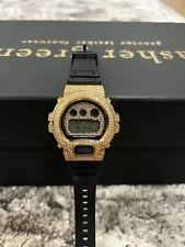 Casio Mens G Shock 6900 Yellow Gold Finish Black Simulated Diamond Watch