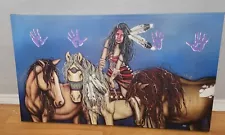 H PETER painting LEGEND Lady with Feather in Hair Ridding Horse Limited Edition