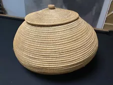 Huge large Antique Woven Rattan Lidded Basket Architectural Unique