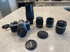 Nikon FE 35mm camera with 5 lenses