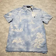 Polo Ralph Lauren Polo Shirt Mens Medium Blue Short Sleeve NWT Hawaiian Print