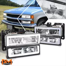 For 88-00 Chevy GMC C/K Suburban Tahoe Yukon Square LED DRL Headlights Chrome