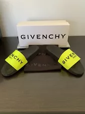 MEN'S GIVENCHY LOGO SLIDES SANDAL FLAT FLUO YELLOW BLACK RUBBER SIZE 11/44 $350