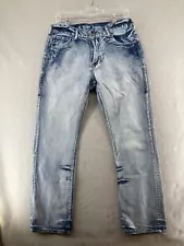 B Tuff Mens Jeans 33x34 Blue Throttle Acid Wash Bootcut