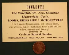 1940-50s Dayton Ohio Weaver Cyclette lightweight Motorcycle business card RARE--